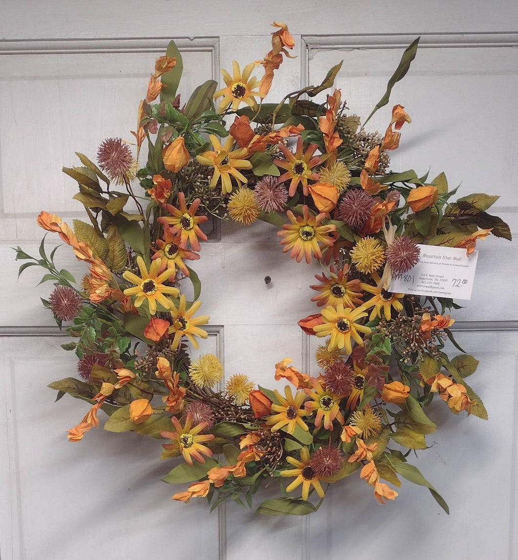 PM80 - Fall Wreath with Daisies, Pods & Allium