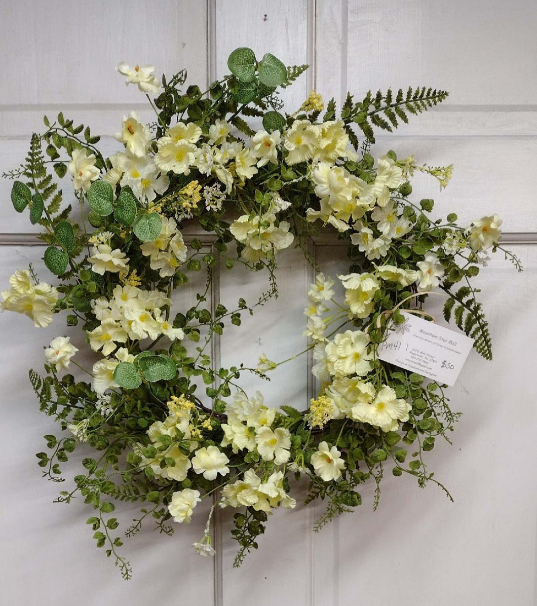 PM41 - Greenery Wreath with Light Yellow Flowers