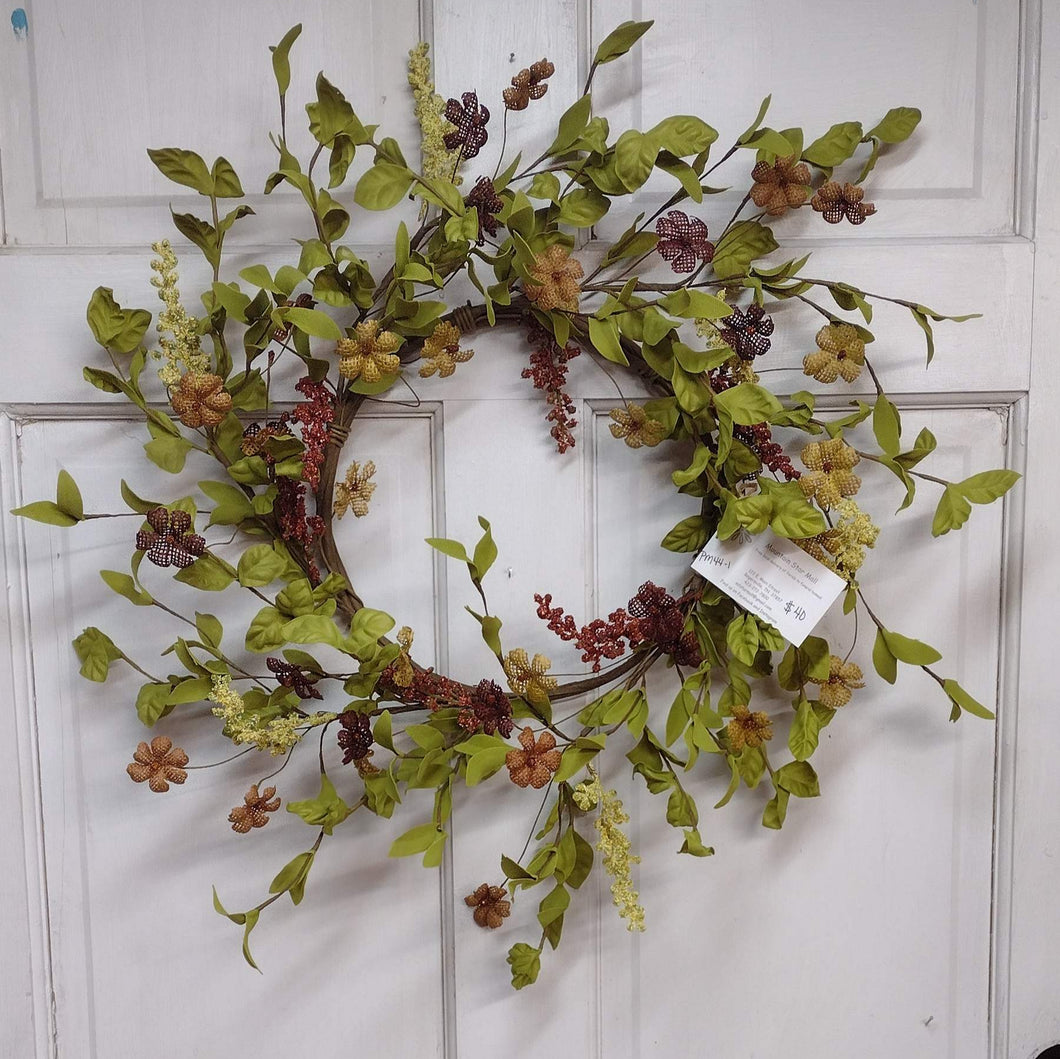 PM44 - Fall Wreath with Primitive Burlap Flowers