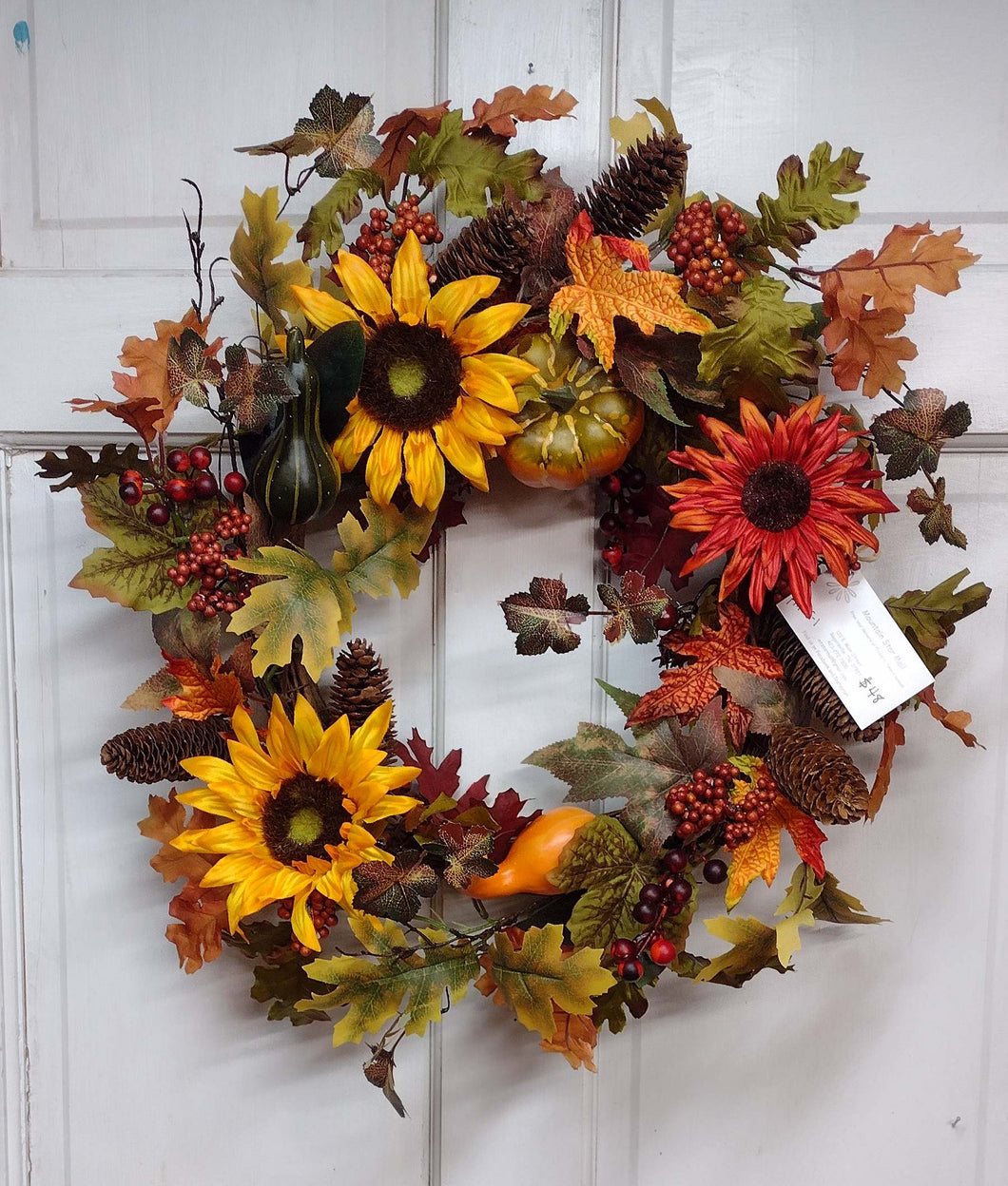 PM45 - Fall Wreath With Sunflowers & Pumpkins