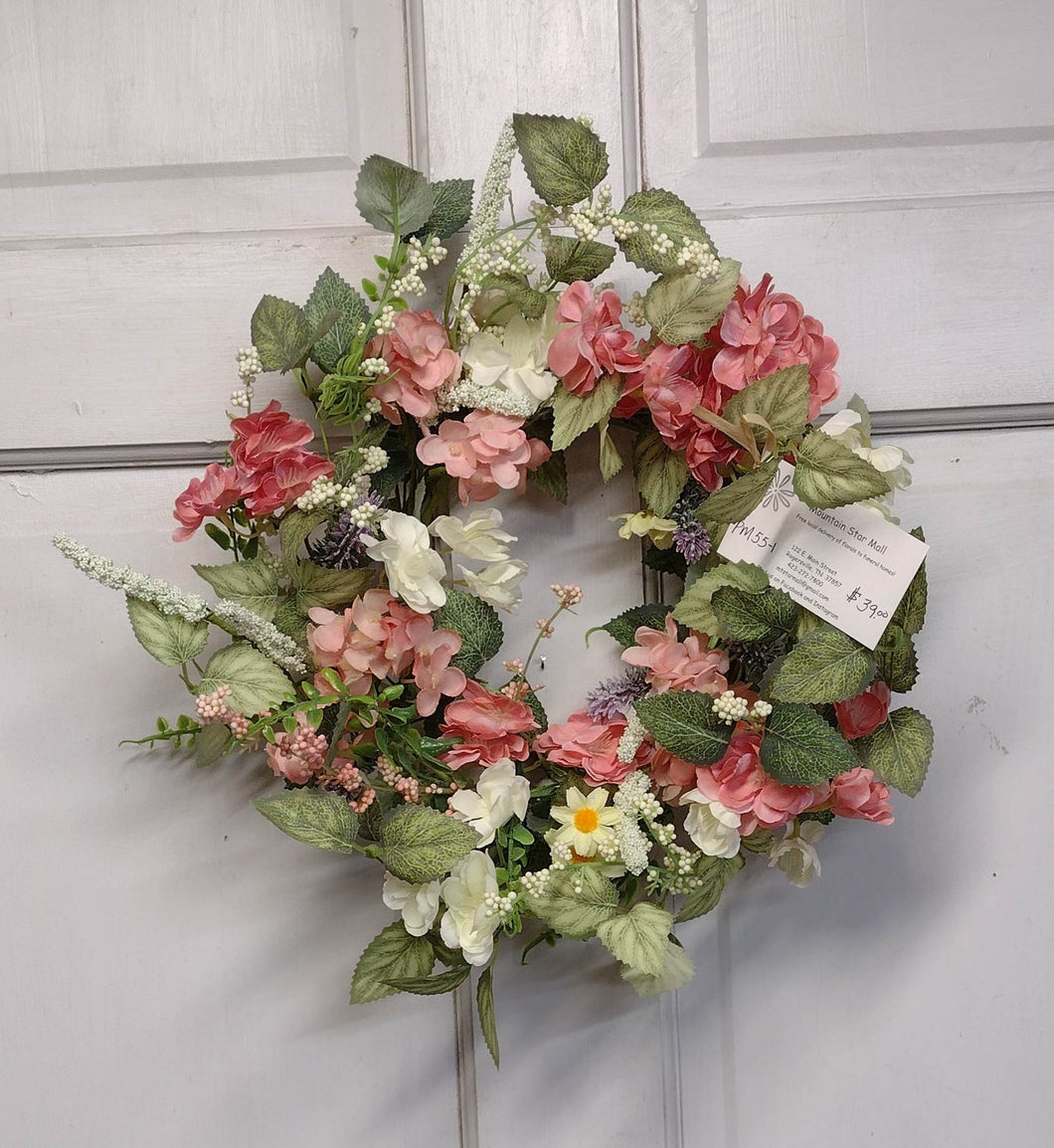 PM55 - Wreath with Pink Hydreangeas