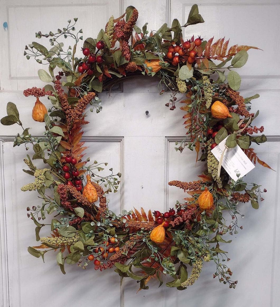 PM78 - Fall Wreath with an Array of Mixed Foliage