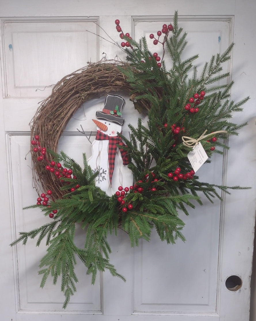 W134 - Winter Grapevine Wreath with Snowman