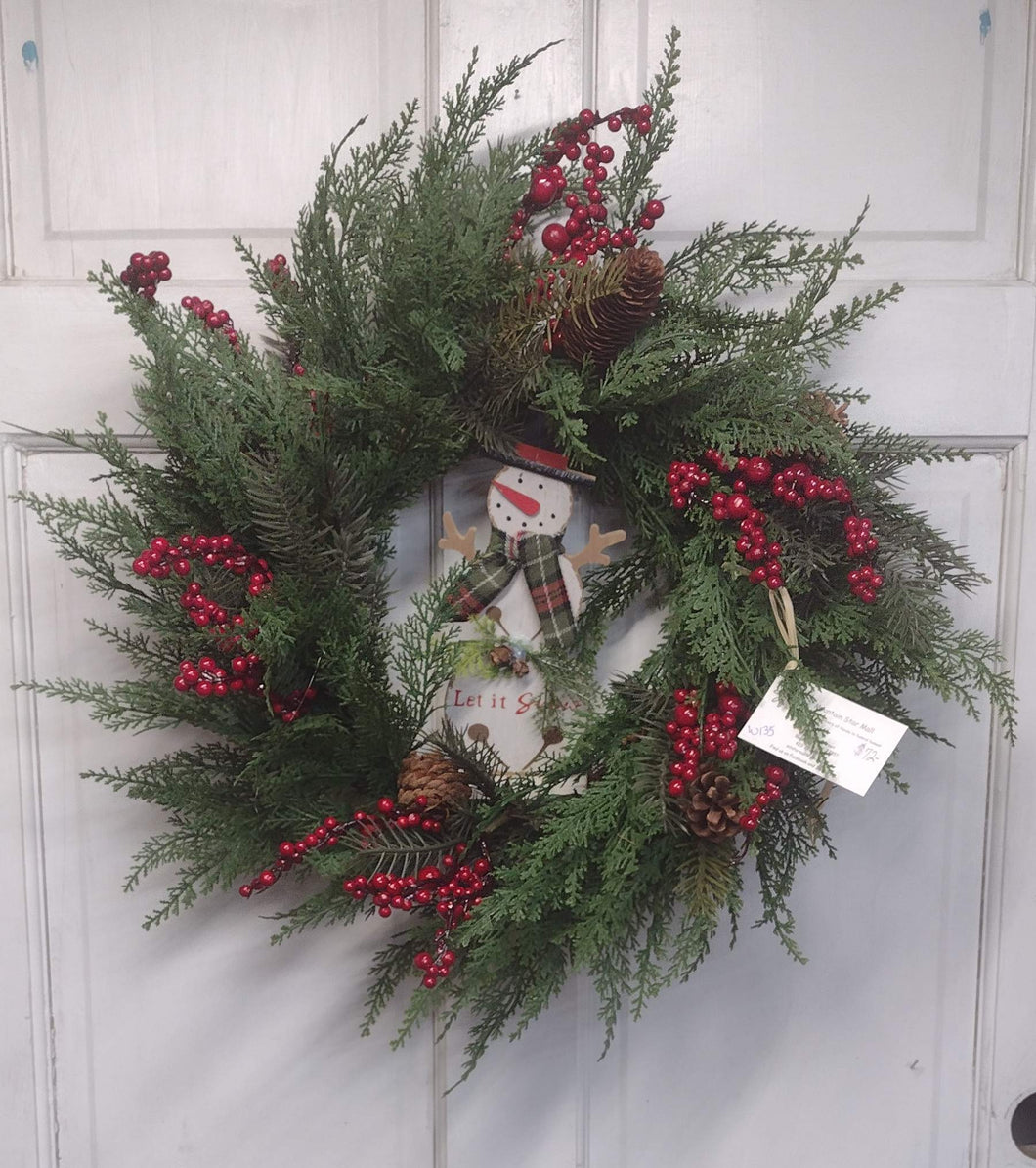 W135 - Winter Greenery Wreath with Snowman