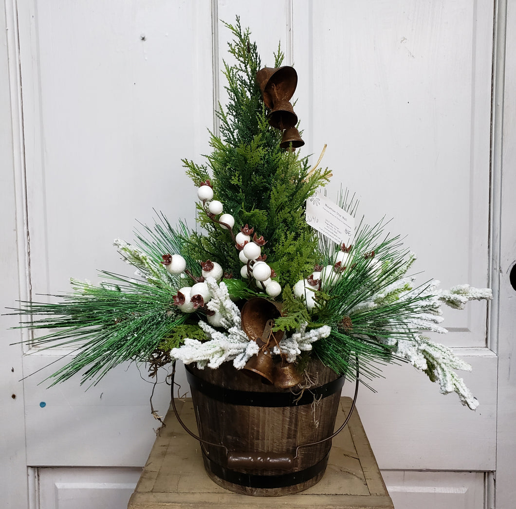 W96 - Winter Arrangement with Tree, White Berries & Rusty Bells