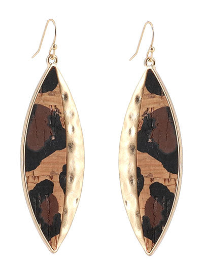 Metal Plating Cork Earrings with Animal Print