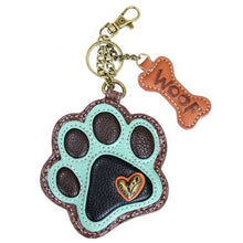 Load image into Gallery viewer, Teal Paw Print Key Fob Coin Purse
