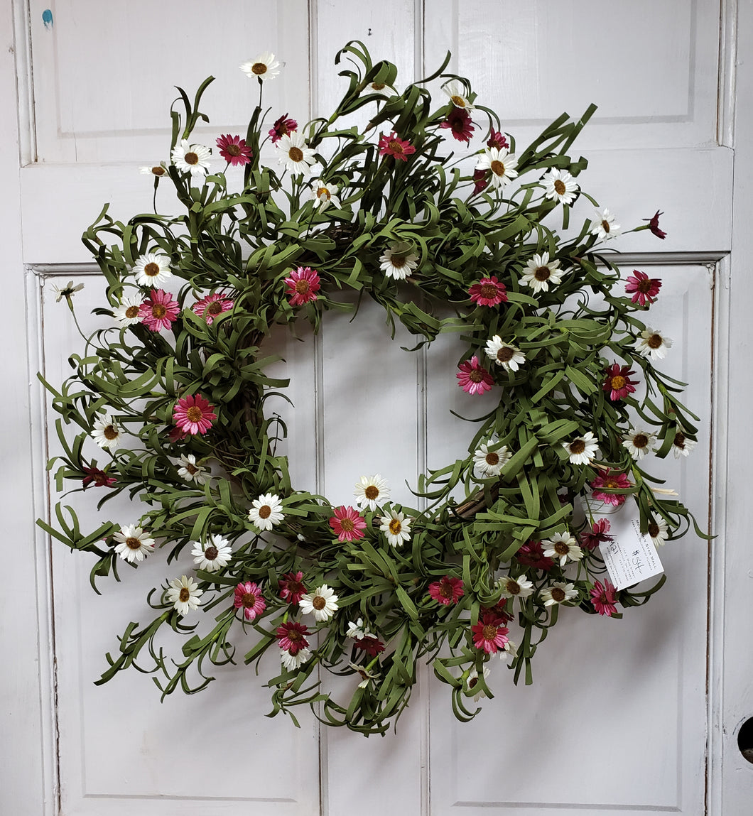 PM21 - Wreath with Burgundy & White Mini Flowers