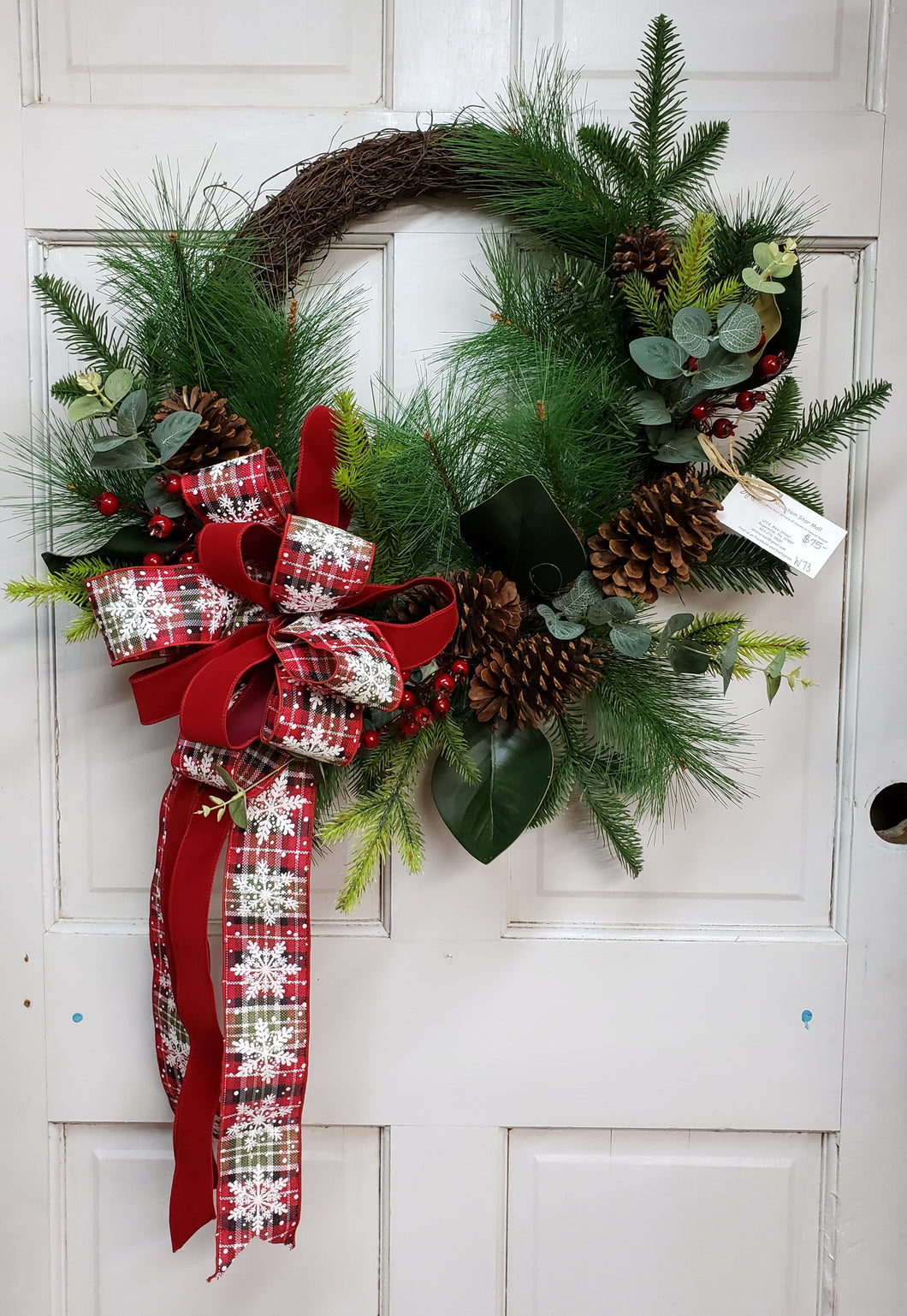 W73 - Winter Wreath with Mixed Greenery & Magnolia