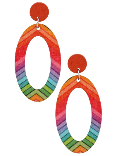 Open Oval Printed Wood Post Earrings