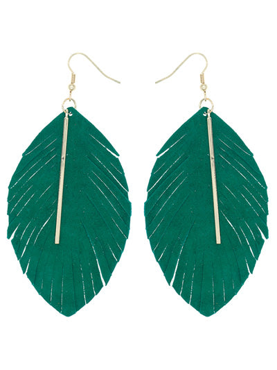 Leather Feather with Bar Earrings