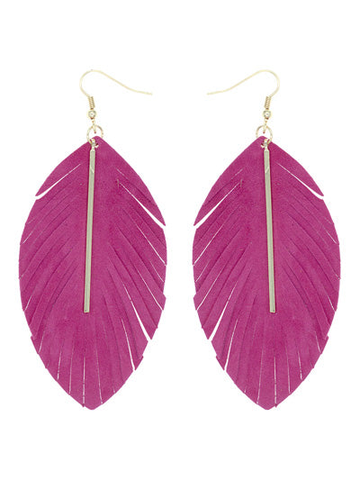 Leather Feather with Bar Earrings
