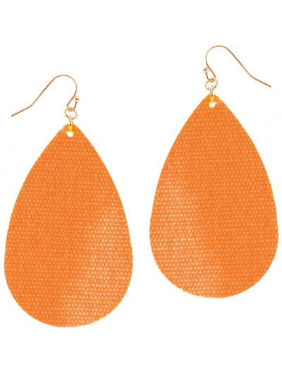 Fabric Tear Drop Fish Hook Earrings - Orange