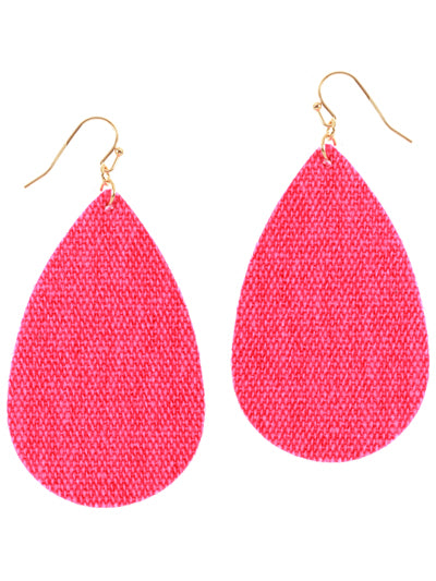 Fabric Tear Drop Fish Hook Earrings - Pink