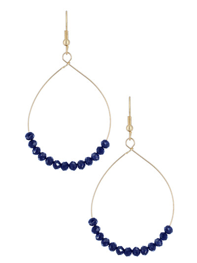 Tear Drop Glass Bead Earrings - Navy