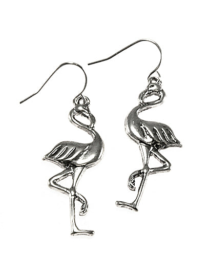 Flamingo Earrings - Silver Tone Metal