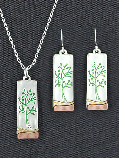 Tree of Life Necklace Set... Green