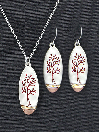 Tree of Life Necklace Set - Red